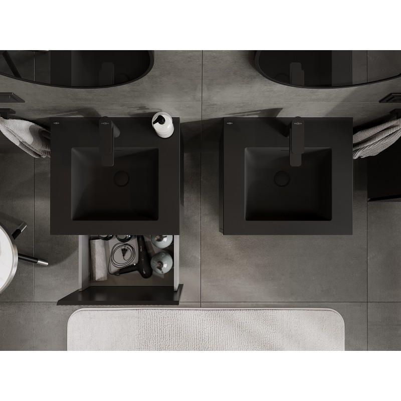 Mexen Rivel vonios spintelė 50 cm su Otis praustuvu, 1 stalčius, grioveliais, juodas matinis - 91A20-05047-1-BF71-W18M71