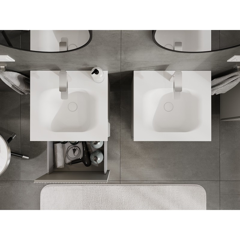 Mexen Rivel vonios spintelė 50 cm su kriaukle Vela, 1 stalčius, vagotas, pilkas matinė/pilka matinė - 91A20-05047-1-BF62-W23M01