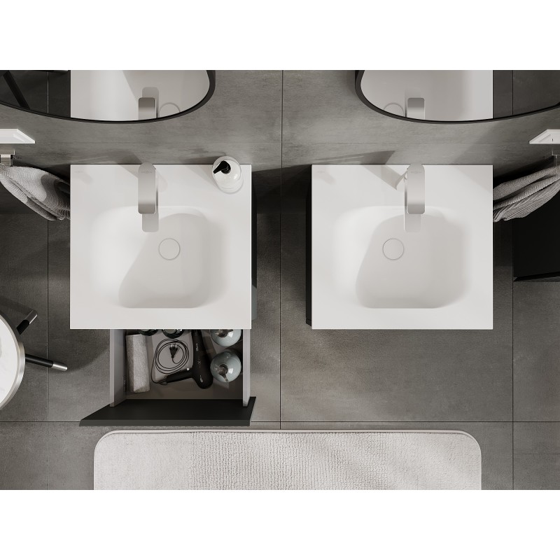 Mexen Rivel vonios spintelė 50 cm su praustuvu Vela, 1 stalčius, rifliuota, matinė grafito / matinė balta