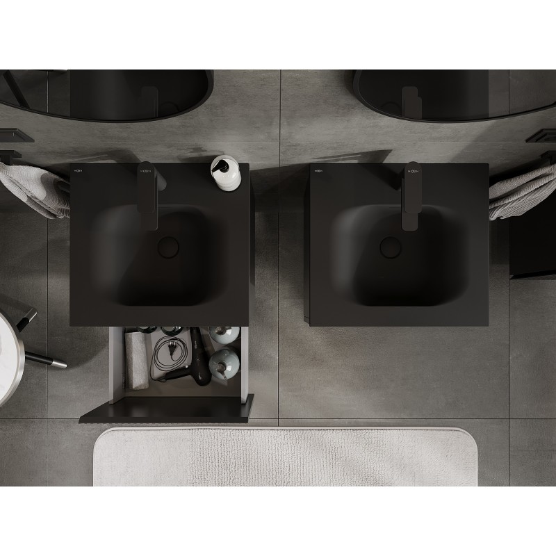 Mexen Rivel vonios spintelė 50 cm su Vela kriaukle, 1 stalčius, rifliuota, juoda matinė - 91A20-05047-1-BF71-W23M71