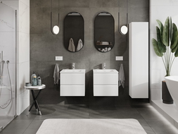 Mexen Rivel vonios spintelė 50 cm su Otis kriaukle, 2 stalčiai, gofruota, balta matinė - 91A20-05047-2-BFF01-W18M01