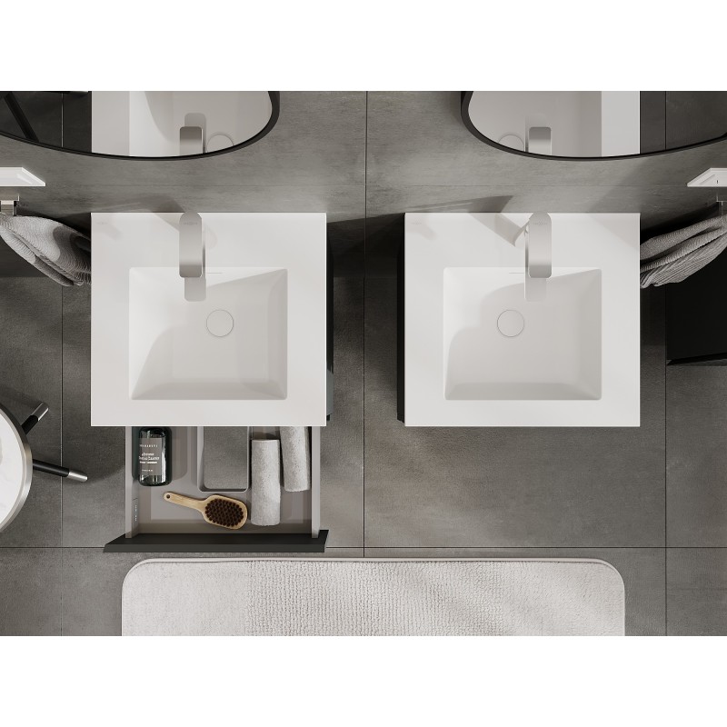 Mexen Rivel vonios spintelė 50 cm su kriaukle Otis, 2 stalčiai, rifliuota, grafito matinė/balta matinė