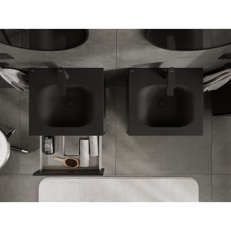 Mexen Rivel vonios spintelė 50 cm su praustuvu Vela, 2 stalčiai, rifliuota, juoda matinė - 91A20-05047-2-BFF71-W23M71