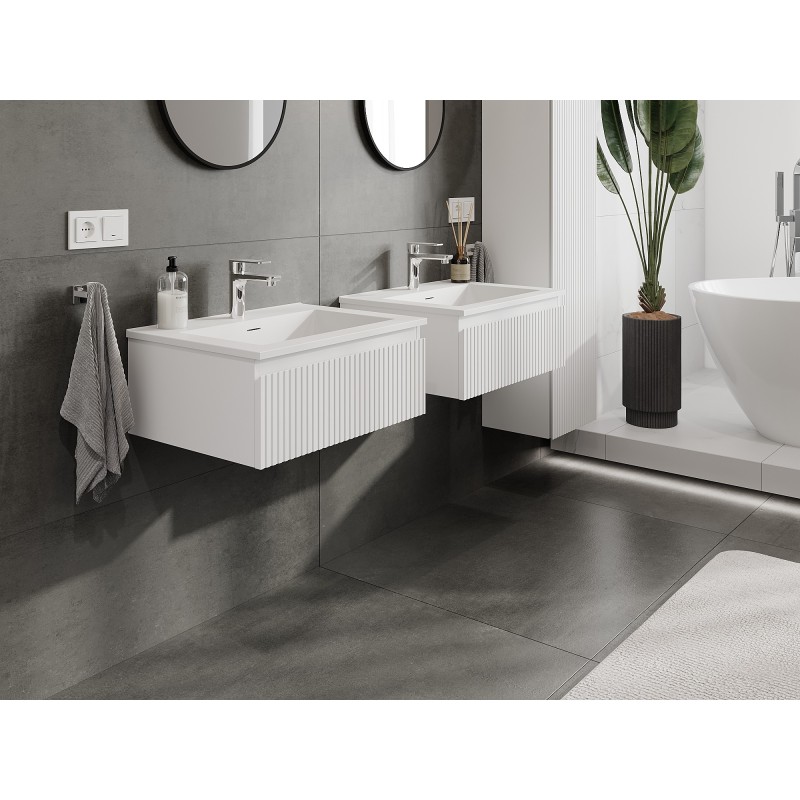 Mexen Rivel vonios kambario spintelė 60 cm su kriaukle Otis, 1 stalčius, rifliuota, balta matinė - 91A20-06023-1-BF01-W18M01