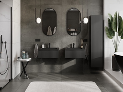 Mexen Rivel vonios spintelė 60 cm su praustuvu Otis, 1 stalčius, grioveliuotas, juodas matinis - 91A20-06023-1-BF71-W18M71