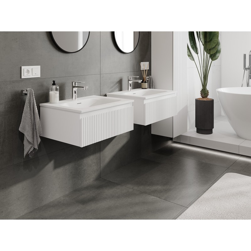 Mexen Rivel vonios spintelė 60 cm su praustuvu Vela, 1 stalčius, rifliuota, balta matinė - 91A20-06023-1-BF01-W23M01