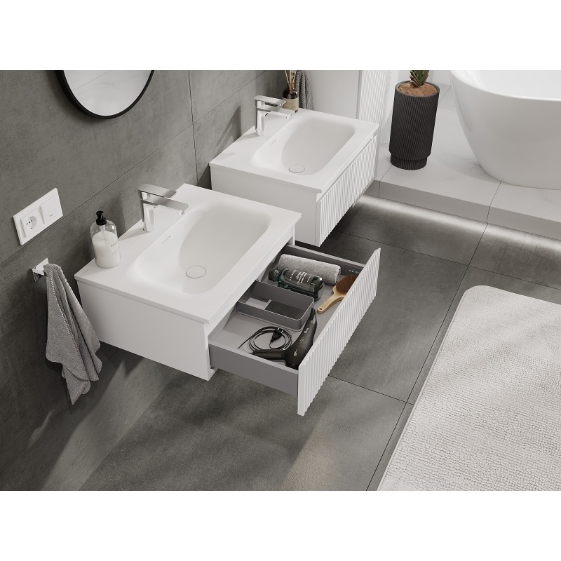 Mexen Rivel vonios spintelė 60 cm su praustuvu Vela, 1 stalčius, rifliuota, balta matinė - 91A20-06023-1-BF01-W23M01