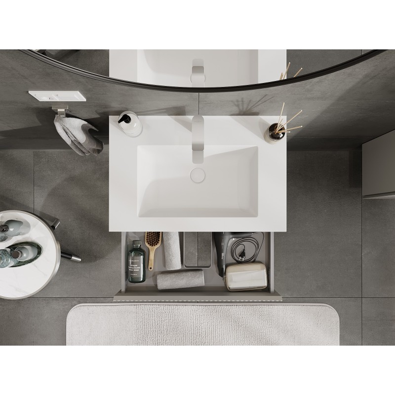 Mexen Rivel vonios kambario spintelė 70 cm su Otis praustuvu, 1 stalčius, rifliuota, pilka matinė/balta matinė