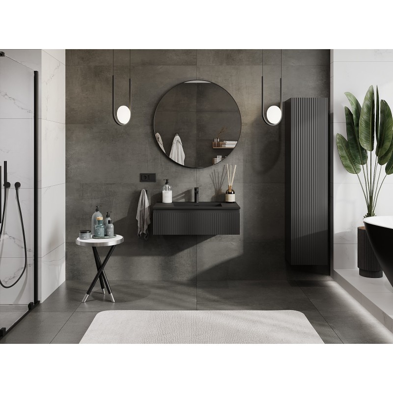 Mexen Rivel vonios spintelė 80 cm su praustuvu Otis, 1 stalčius, rifliuota, juoda matinė - 91A20-08023-1-BF71-W18M71