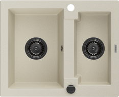 Mexen Carlos granitinis kriauklė 1,5 kameros 582 x 475 mm, smėlio spalvos, juodas sifonas - 6518581500-69-B