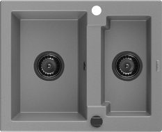 Mexen Carlos granitinė virtuvės kriauklė 1,5 kamerų 582 x 475 mm, pilka, juodas sifonas - 6518581500-71-B