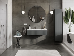 Mexen Rivel vonios spintelė 100 cm su praustuvu Otis, 1 stalčius, gofruotas, matinė grafito/balta - 91A20-10023-1-BF66-W18M01