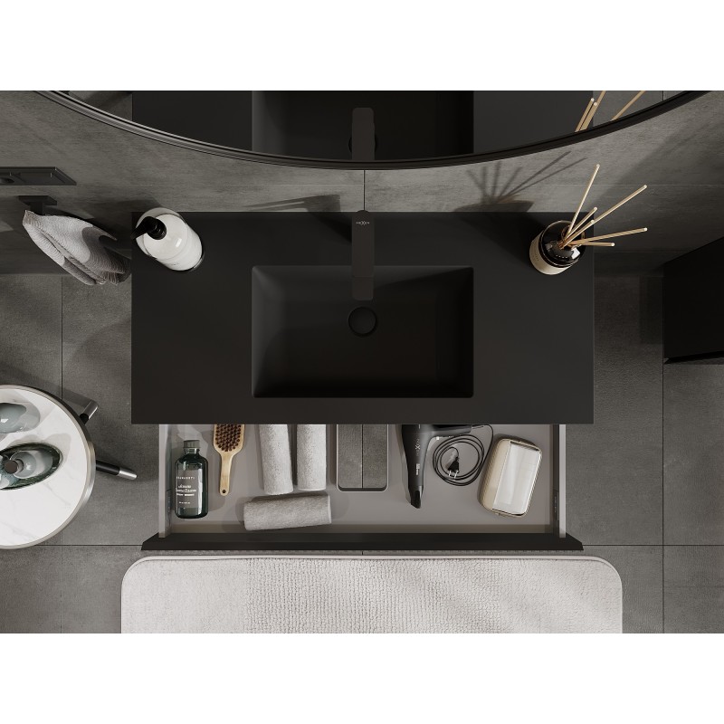 Mexen Rivel vonios spintelė 100 cm su kriaukle Otis, 1 stalčius, rifliuota, juoda matinė - 91A20-10023-1-BF71-W18M71