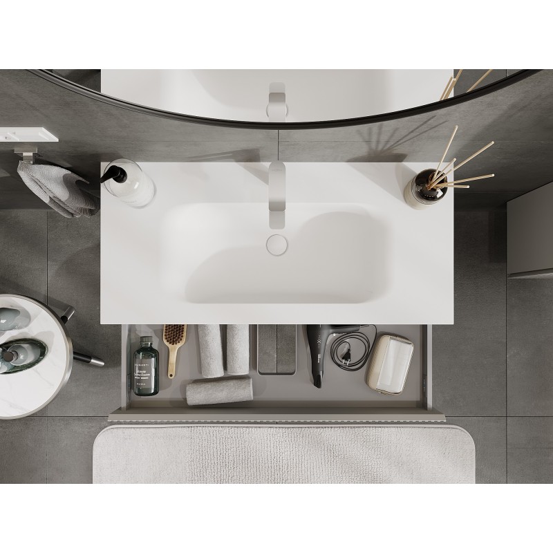 Mexen Rivel vonios spintelė 100 cm su praustuvu Vela, 1 stalčius, rifliuota, pilka matinė/balta matinė