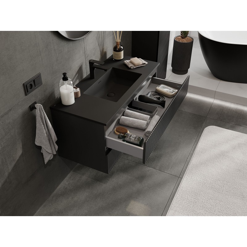 Mexen Rivel vonios kambario spintelė 100 cm su Otis praustuvu, 2 stalčiai, juoda matinė - 91A20-10047-2-BFF71-W18M71