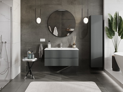 Mexen Rivel vonios spintelė 100 cm su kriaukle Vela, 2 stalčiai, grioveliai, matinė grafito / balta