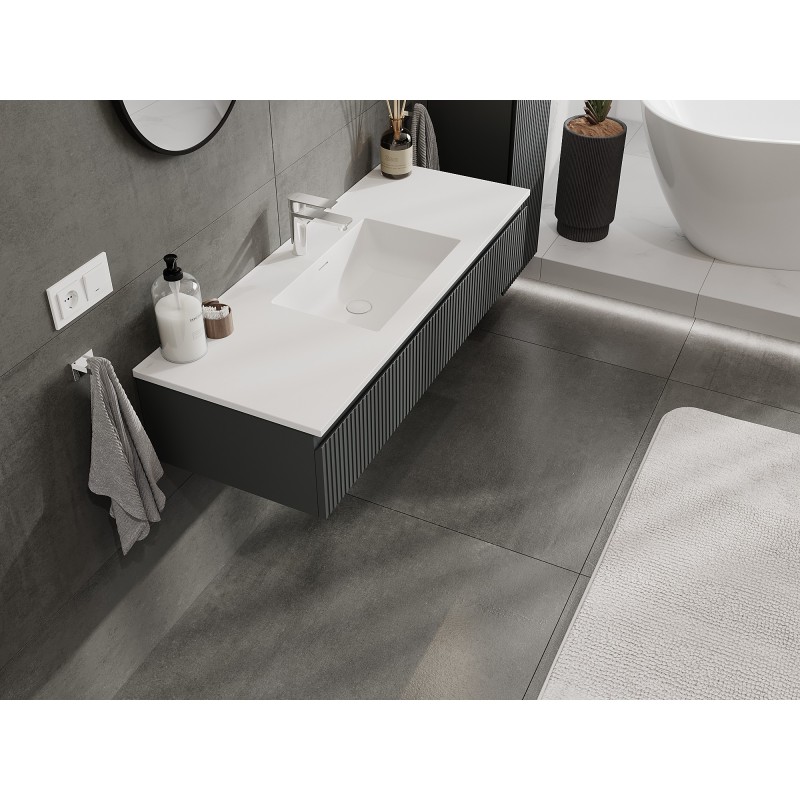 Mexen Rivel vonios spintelė 120 cm su praustuvu Otis, 1 stalčius, rifliuota, matinė grafito/balta - 91A20-12023-1-BF66-W18M0