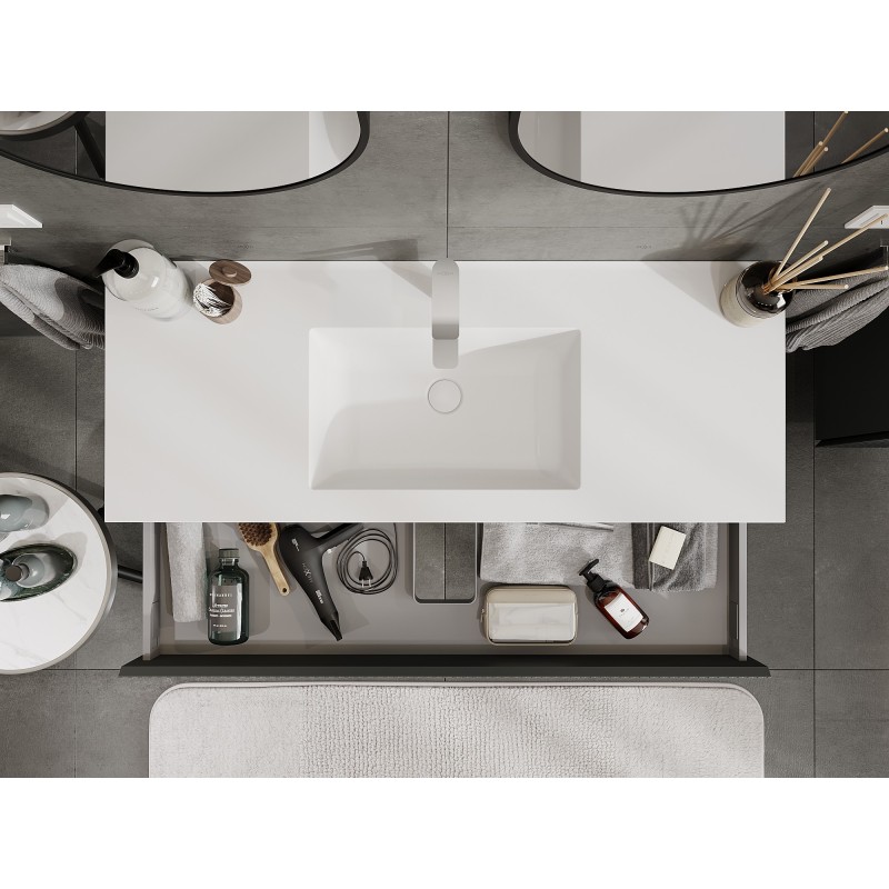 Mexen Rivel vonios spintelė 120 cm su praustuvu Otis, 1 stalčius, rifliuota, matinė grafito/balta - 91A20-12023-1-BF66-W18M0