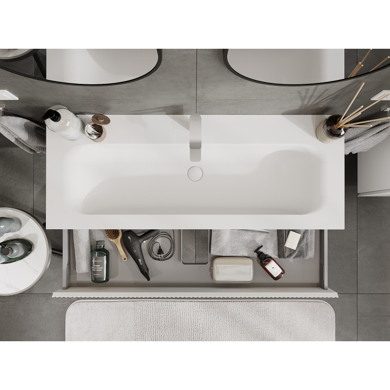 Mexen Rivel vonios kambario spintelė 120 cm su kriaukle Vela, 1 stalčius, rifliuota, balta matinė - 91A20-12023-1-BF01-W23M01