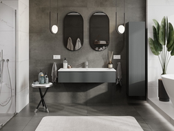 Mexen Rivel vonios spintelė 120 cm su praustuvu Vela, 1 stalčius, griovelis, grafito matinis/baltas matinis -