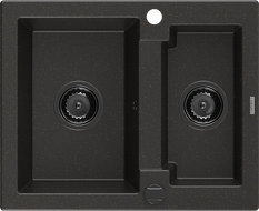 Mexen Carlos granitinė 1,5 skyrių plautuvė 582 x 475 mm, juoda/auksinė metalo efekto, juodas sifonas - 6518581500-75-B