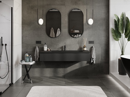 Mexen Rivel vonios kambario spintelė 140 cm su praustuvu Vela, 1 stalčius, rifliuota, juoda matinė - 91A20-14023-1-BF71-W23M71