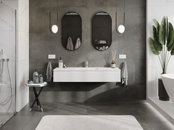 Mexen Rivel vonios kambario spintelė 140 cm su praustuvu Otis, 1 stalčius, rifliuota, balta matinė - 91A20-14023-1-BF01-W18M01