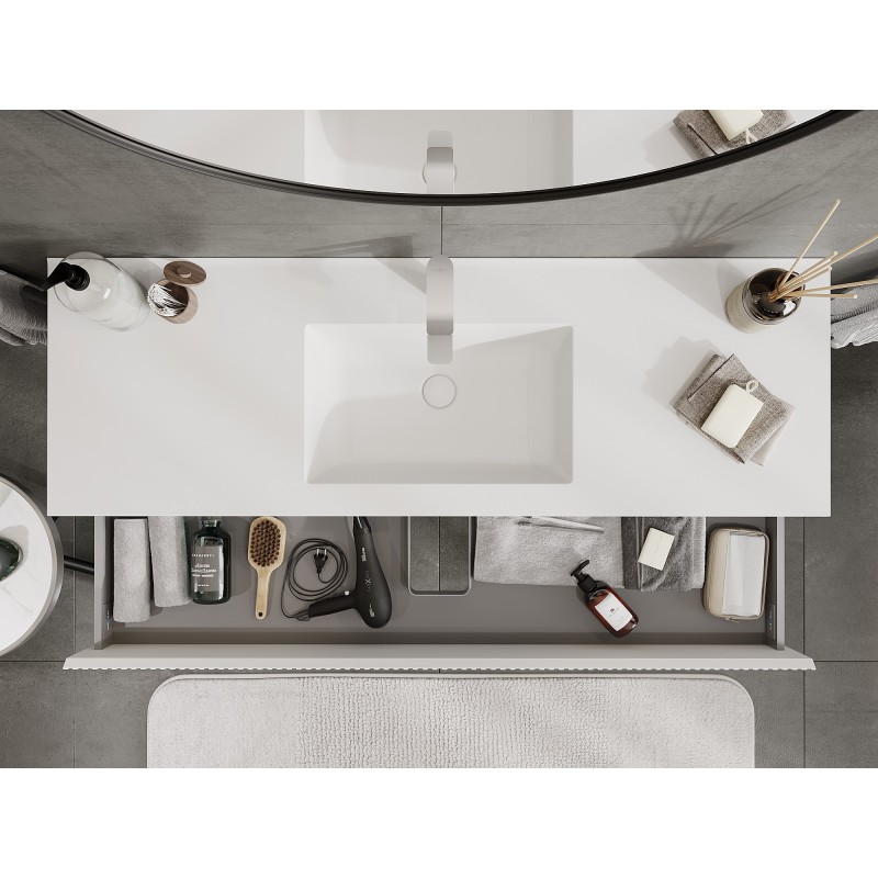 Mexen Rivel vonios kambario spintelė 140 cm su Otis praustuvu, 2 stalčiai, grublėta, balta matinė - 91A20-14047-2-BFF01-W18M01