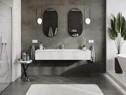 Mexen Rivel vonios kambario spintelė 160 cm su kriaukle Vela, 1 stalčius, rifliuota, balta matinė - 91A20-16023-1-BF01-W23M01