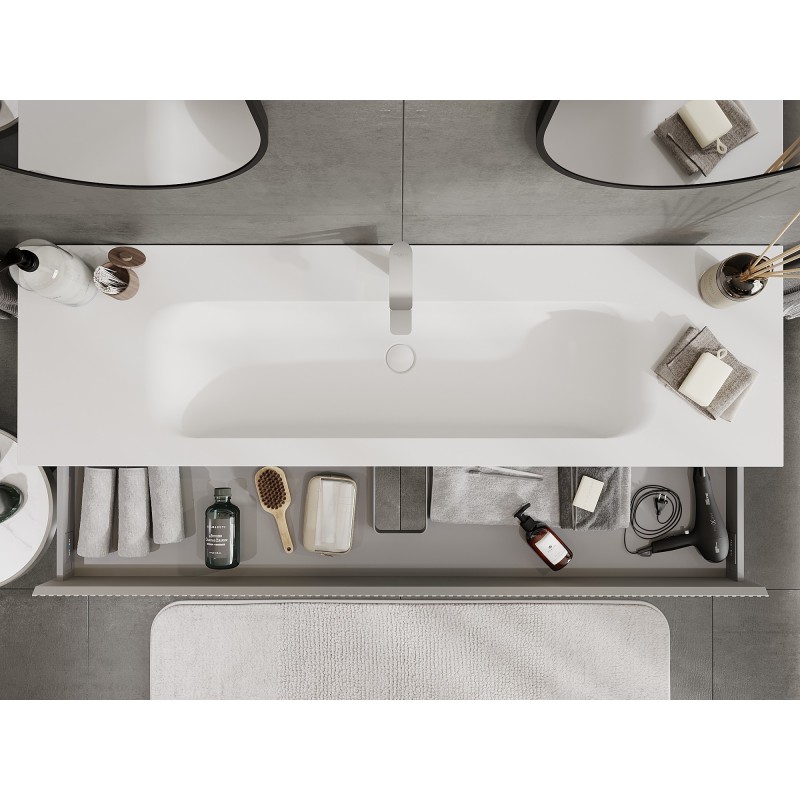 Mexen Rivel voniaus spintelė 140 cm su kriaukle Vela, 1 stalčius, grioveliai, pilka matinė/balta matinė