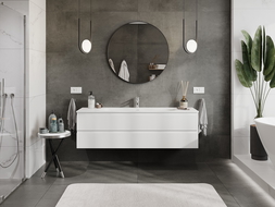 Mexen Rivel vonios kambario spintelė 160 cm su Vela praustuvu, 2 stalčiai, griovinė, balta matinė - 91A20-16047-2-BFF01-W23M01