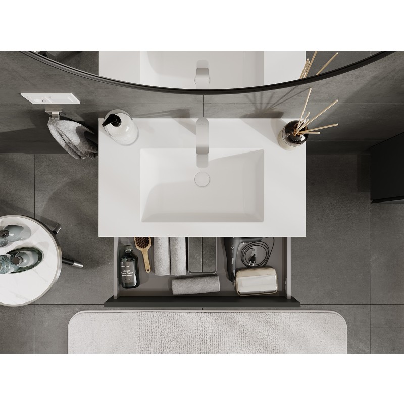 Mexen Orio 80 cm vonios spintelė su praustuvu Otis, 2 stalčiai, grafitas matinis/baltas matinis - 91A10-08047-2-BFF66-W18M01