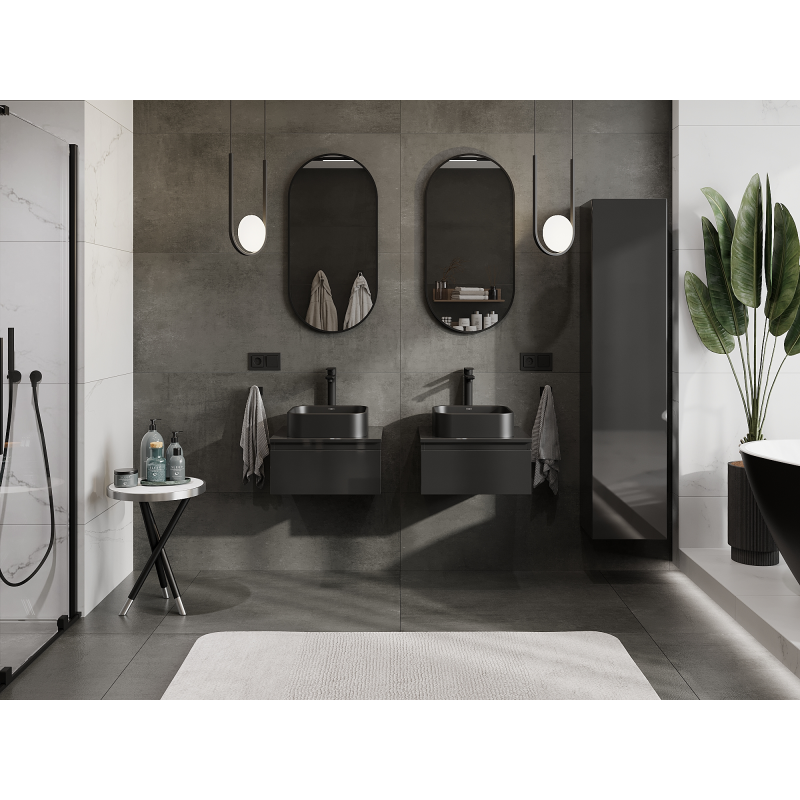 Mexen Orio vonios spintelė po praustuvu 50 cm, 1 stalčius, juodas blizgesys - 91A10-05023-1-BF70