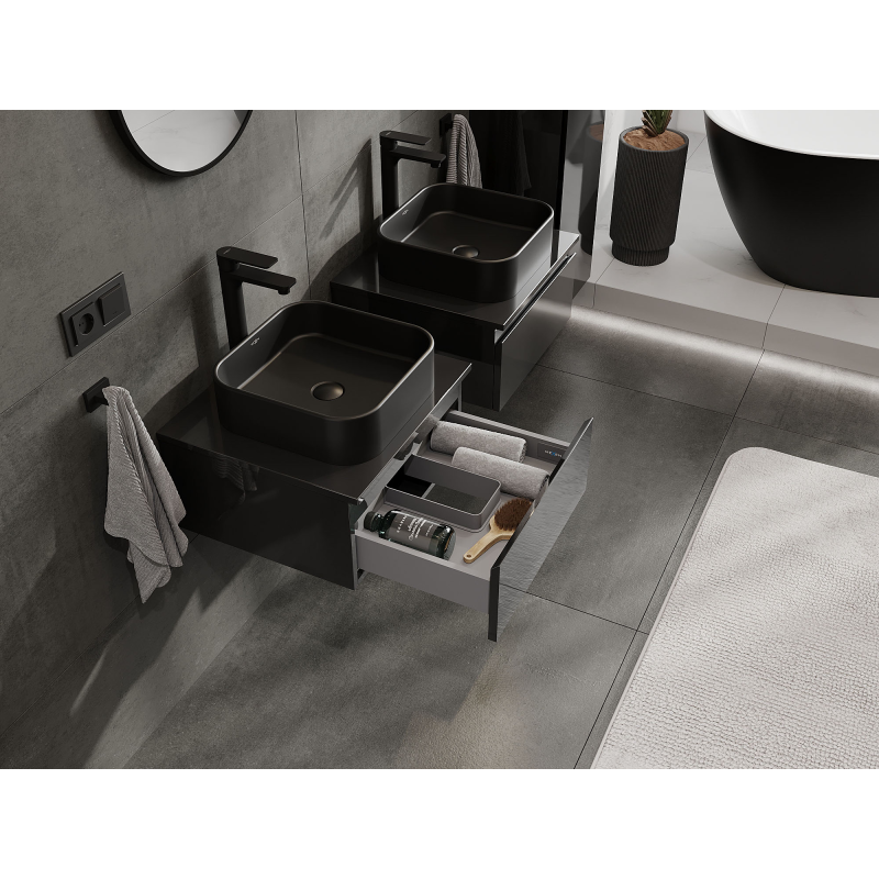 Mexen Orio vonios spintelė po praustuvu 50 cm, 1 stalčius, juodas blizgesys - 91A10-05023-1-BF70