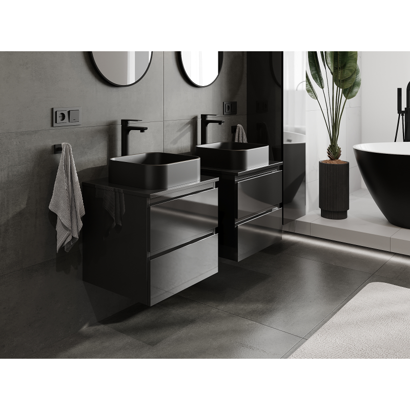 Mexen Orio vonios kambario spintelė po praustuvu 50 cm, 2 stalčiai, juodas blizgesys - 91A10-05047-2-BFF70