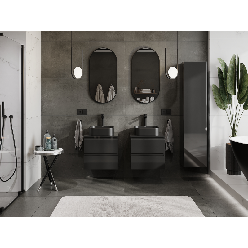 Mexen Orio vonios kambario spintelė po praustuvu 50 cm, 2 stalčiai, juodas blizgesys - 91A10-05047-2-BFF70
