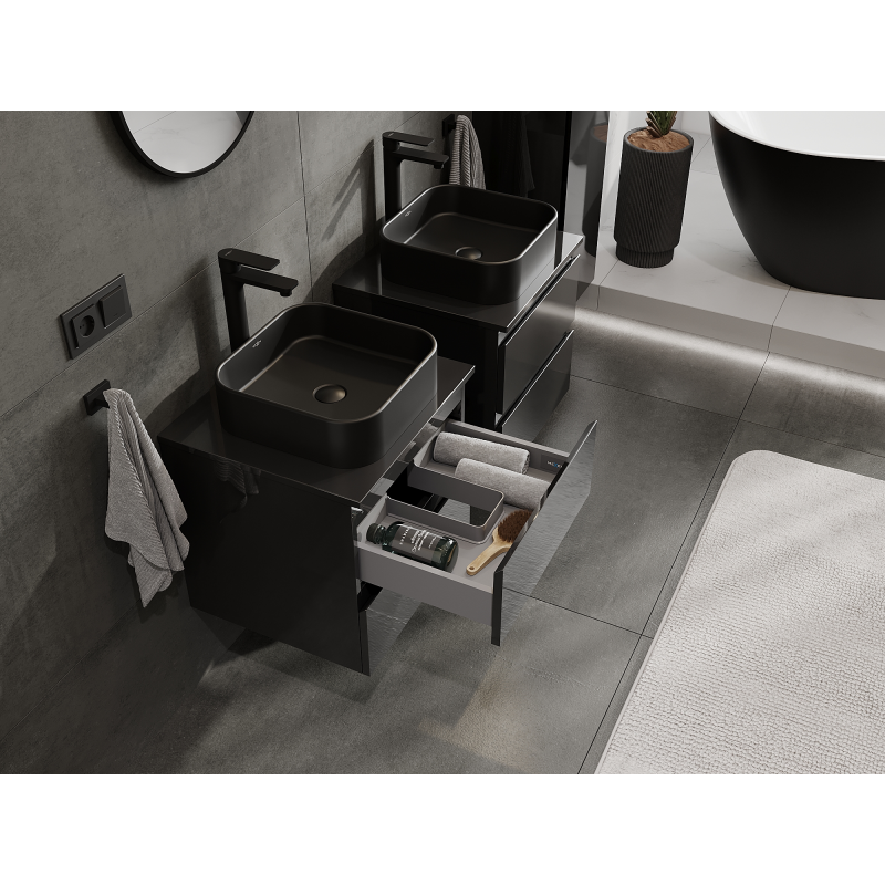 Mexen Orio vonios kambario spintelė po praustuvu 50 cm, 2 stalčiai, juodas blizgesys - 91A10-05047-2-BFF70