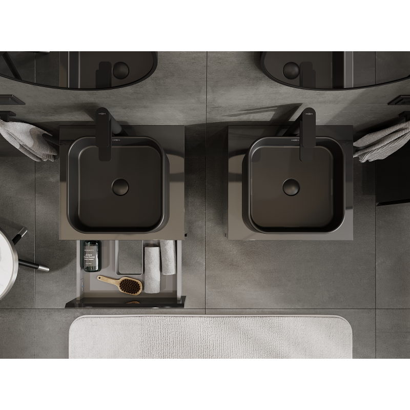 Mexen Orio vonios kambario spintelė po praustuvu 50 cm, 2 stalčiai, juodas blizgesys - 91A10-05047-2-BFF70