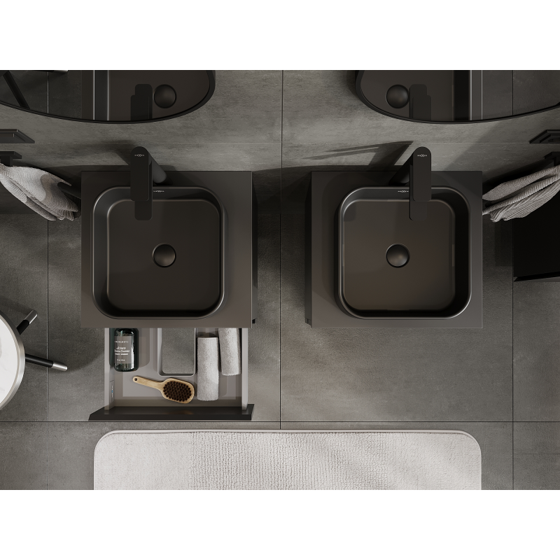 Mexen Orio vonios spintelė po praustuvu 50 cm, 2 stalčiai, juodos matinės spalvos - 91A10-05047-2-BFF71