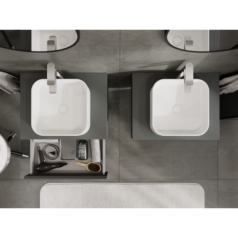 Mexen Orio vonios kambario spintelė po praustuvu 60 cm, 1 stalčius, matinė grafito spalva - 91A10-06023-1-BF66