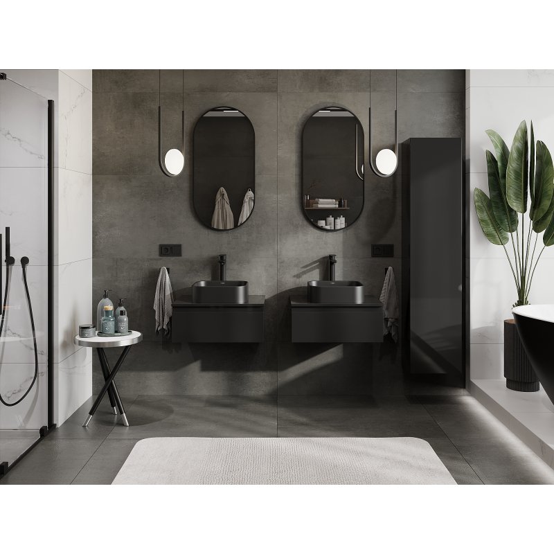 Mexen Orio vonios spintelė po praustuvu 60 cm, 1 stalčius, juodas blizgus - 91A10-06023-1-BF70