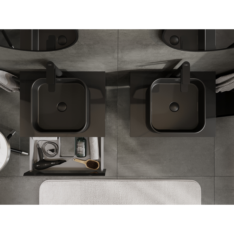 Mexen Orio vonios spintelė po praustuvu 60 cm, 1 stalčius, juodas blizgus - 91A10-06023-1-BF70