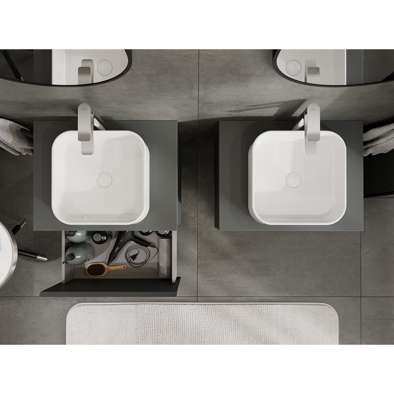 Mexen Orio vonios spintelė po kriaukle 60 cm, 1 stalčius, matinė grafito spalva - 91A10-06047-1-BF66