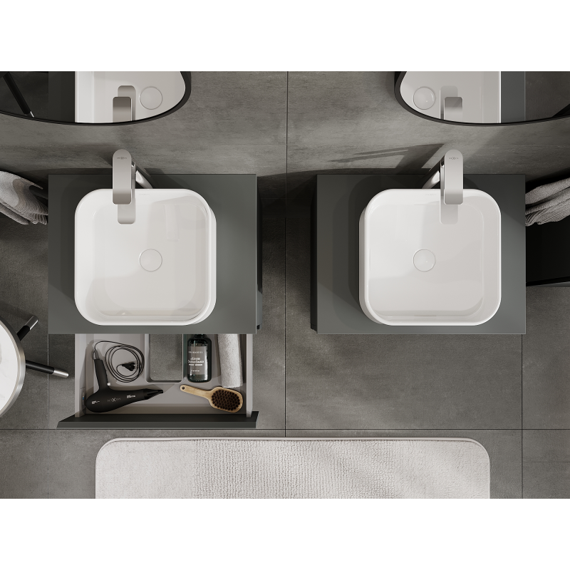 Mexen Orio vonios kambario spintelė po praustuvu 60 cm, 2 stalčiai, matinė grafito spalva - 91A10-06047-2-BFF66