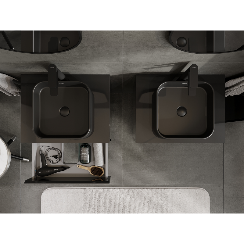 Mexen Orio vonios kambario spintelė po praustuvu 60 cm, 2 stalčiai, juodas blizgesys - 91A10-06047-2-BFF70