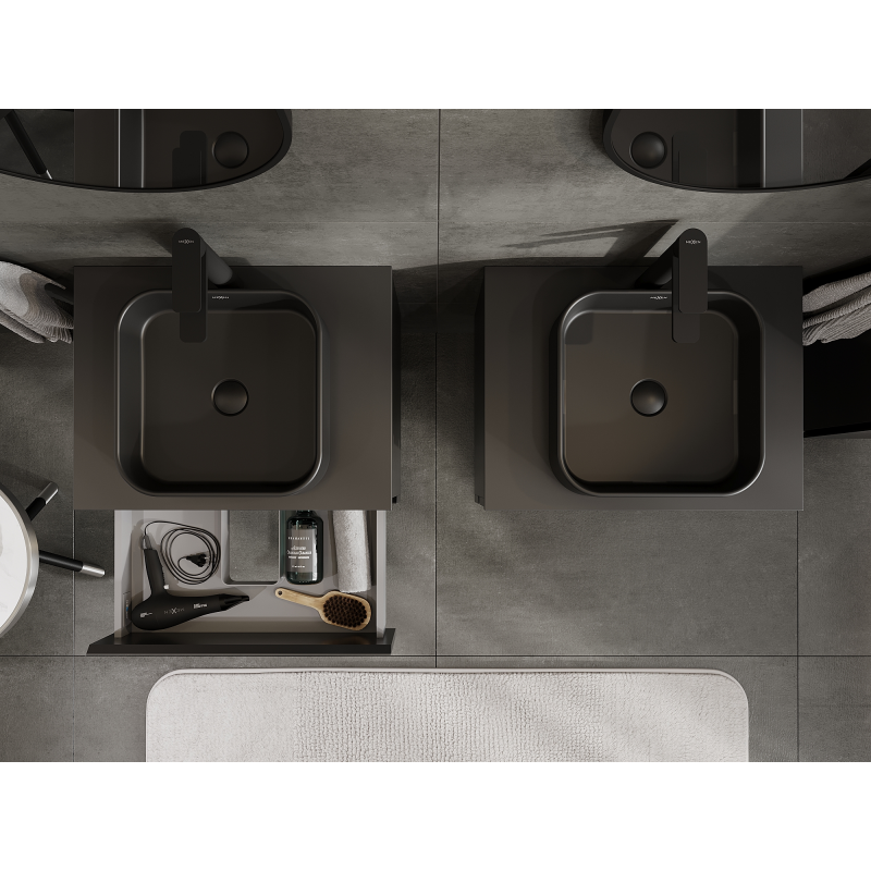 Mexen Orio vonios kambario spintelė po praustuvu 60 cm, 2 stalčiai, juoda mat - 91A10-06047-2-BFF71