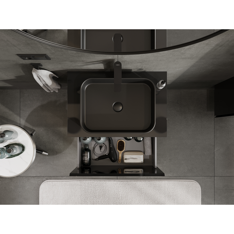 Mexen Orio 70 cm vonios spintelė po praustuvu, 1 stalčius, blizgi juoda - 91A10-07047-1-BF70