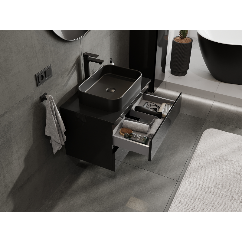 Mexen Orio vonios spintelė po kriaukle 70 cm, 2 stalčiai, juodas blizgesys - 91A10-07047-2-BFF70