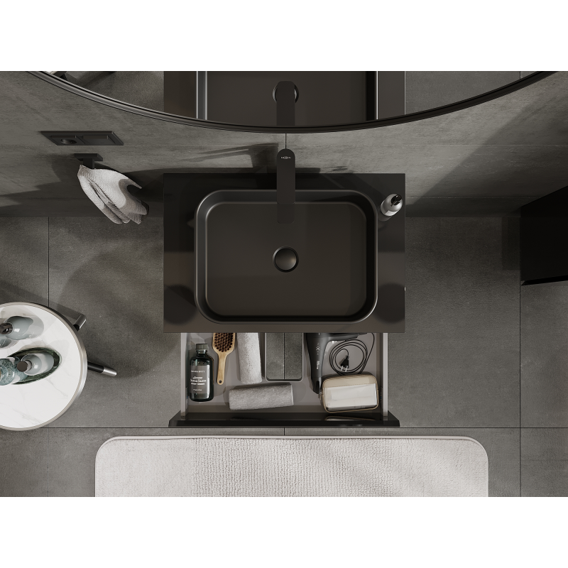 Mexen Orio vonios spintelė po kriaukle 70 cm, 2 stalčiai, juodas blizgesys - 91A10-07047-2-BFF70