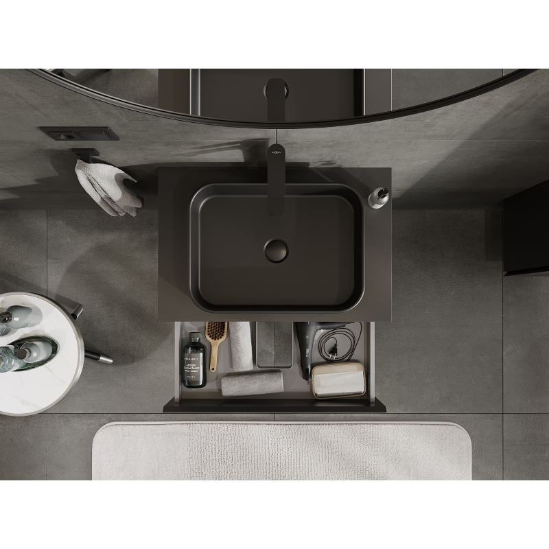 Mexen Orio vonios kambario spintelė po praustuvu 70 cm, 2 stalčiai, juoda matinė - 91A10-07047-2-BFF71